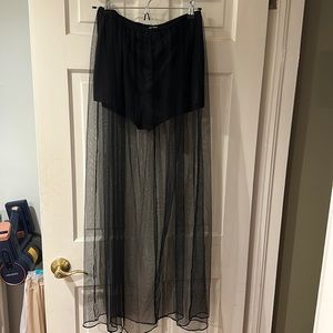 Mesh skirt with built in stretchy silk shorts underneath.